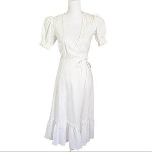 Reformation Veronica Dress Linen Midi Wrap Dress White Women’s Size XS